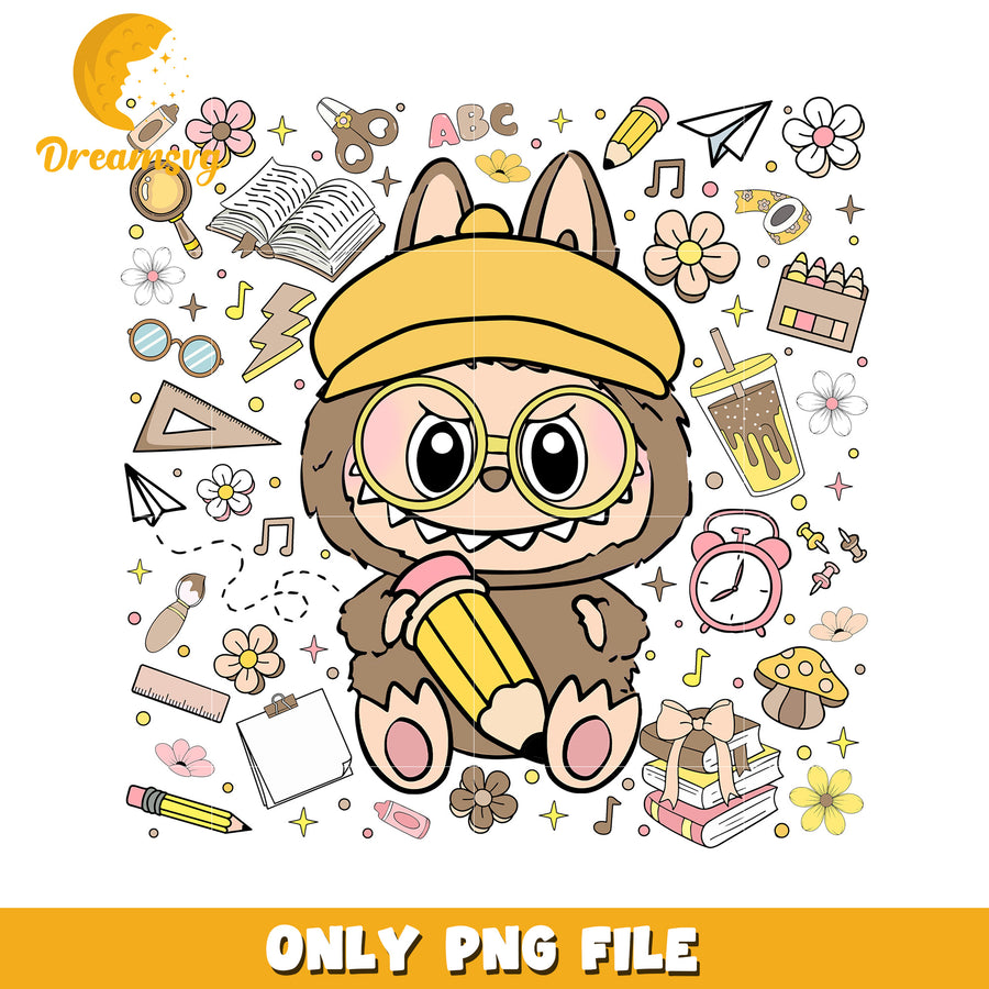 Brown cute labubu png, have a seat labubu​ png, labubu doll png