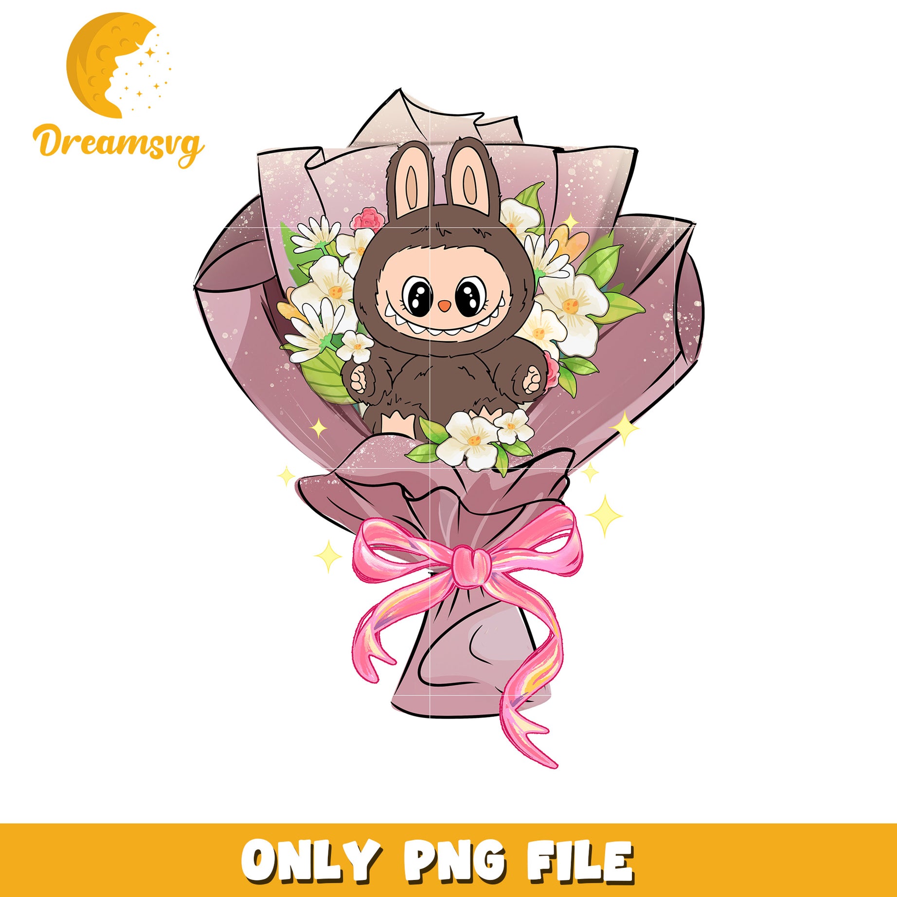Brown labubu flowers png, labubu clothes​ png, labubu macaron png