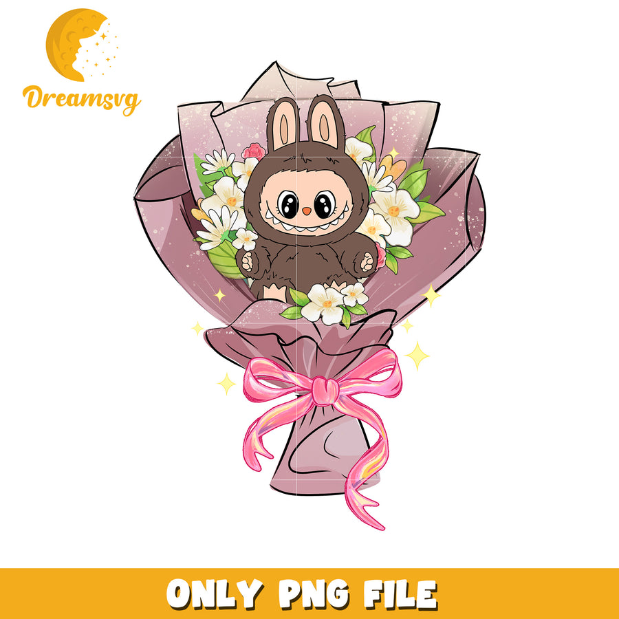 Brown labubu flowers png, labubu clothes​ png, labubu macaron png