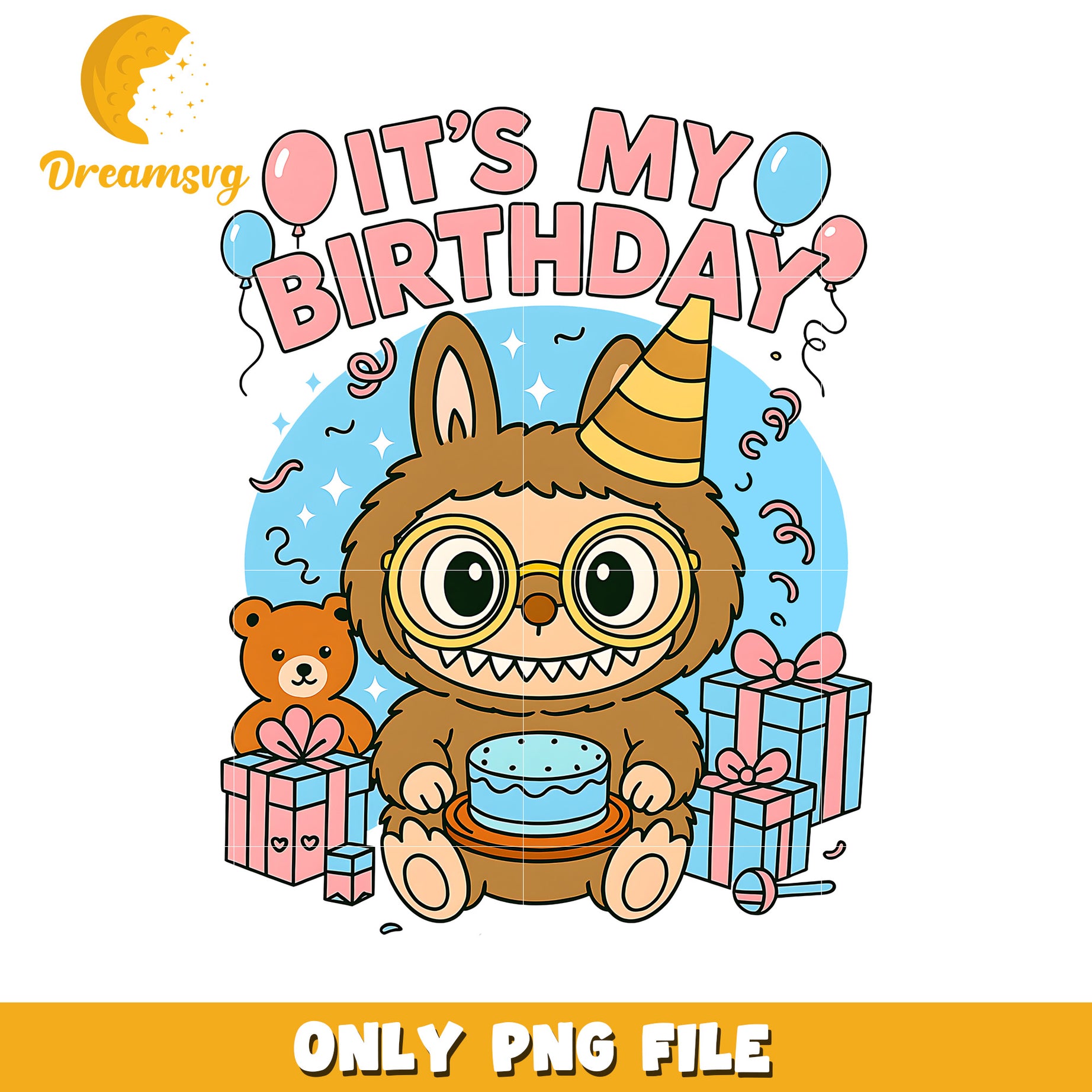 Brown labubu its my birthday png, cute labubu png, popmart labubu png