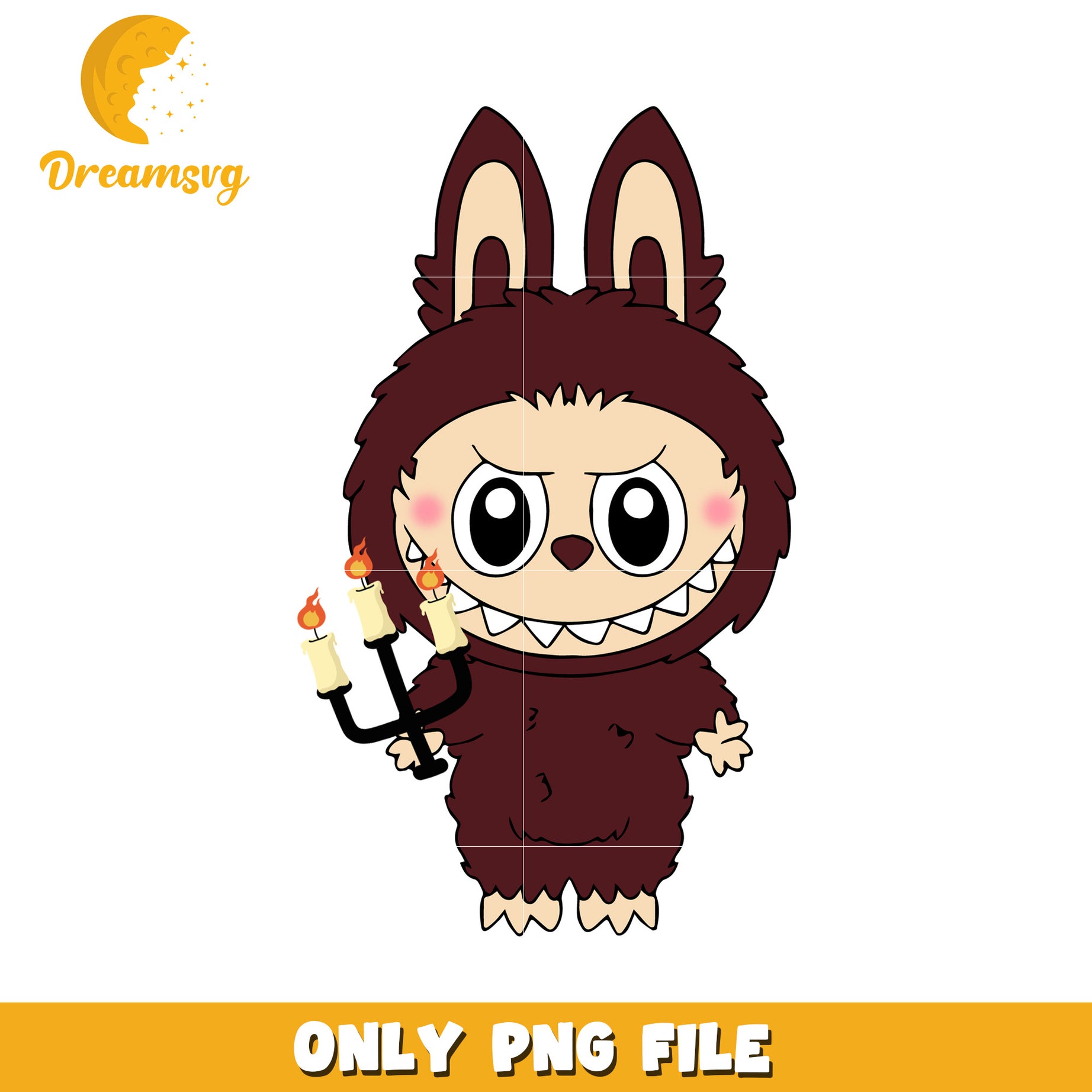 Brown labubu with candle design png, halloween labubu png, halloween pumpkin png