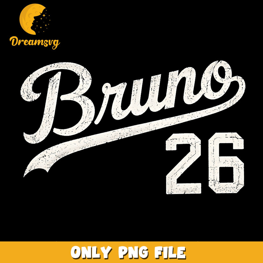 Bruno 26 Baseball Jersey Style PNG, Distressed Vintage Sport, PNG