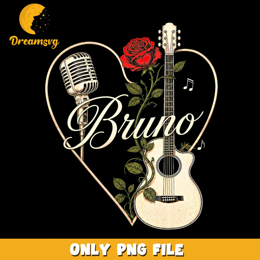 Bruno Mars Heart Guitar Rose PNG, Microphone Music Design, Fan Art PNG
