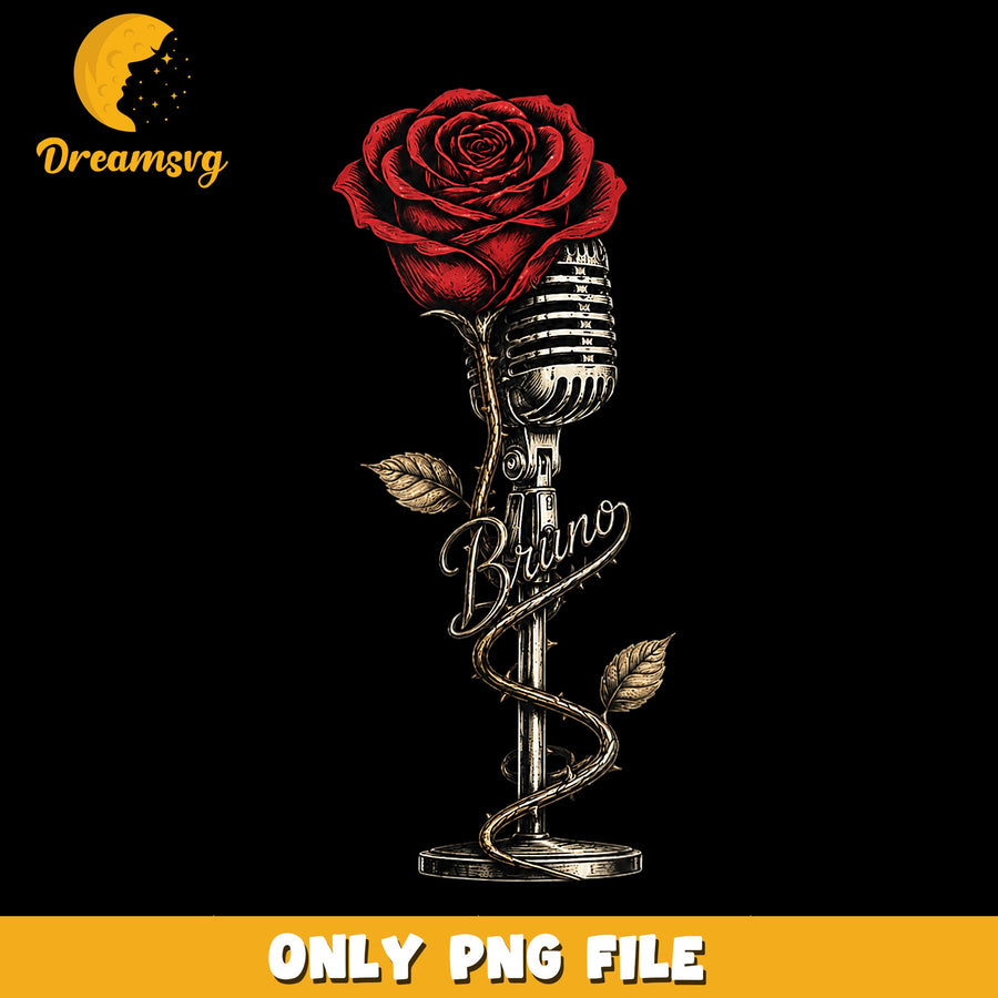 Bruno Mars Rose Vintage Microphone PNG, Music Fan Art, Singer PNG
