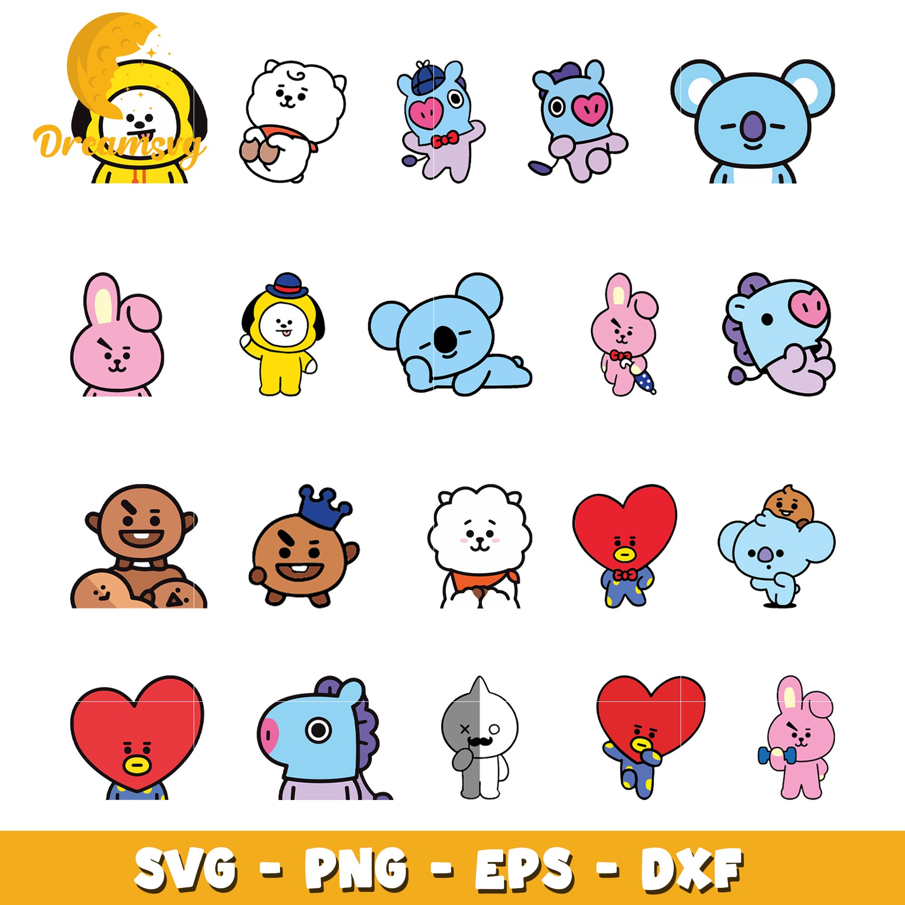 Bt21 cartoon cute design bundle svg, bt21 character​s svg