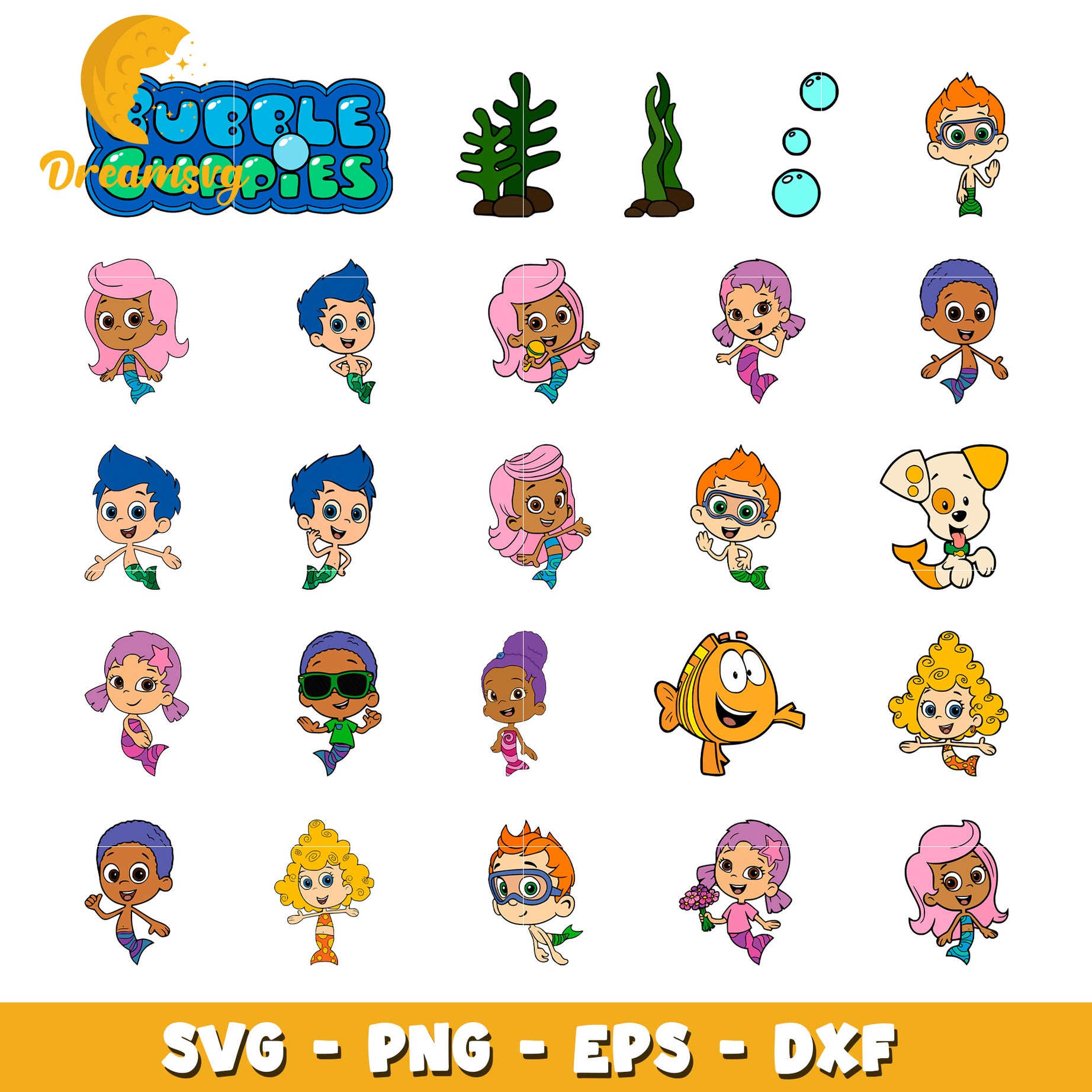 Bubble guppies cartoon design bundle svg, bubble guppies characters​ svg