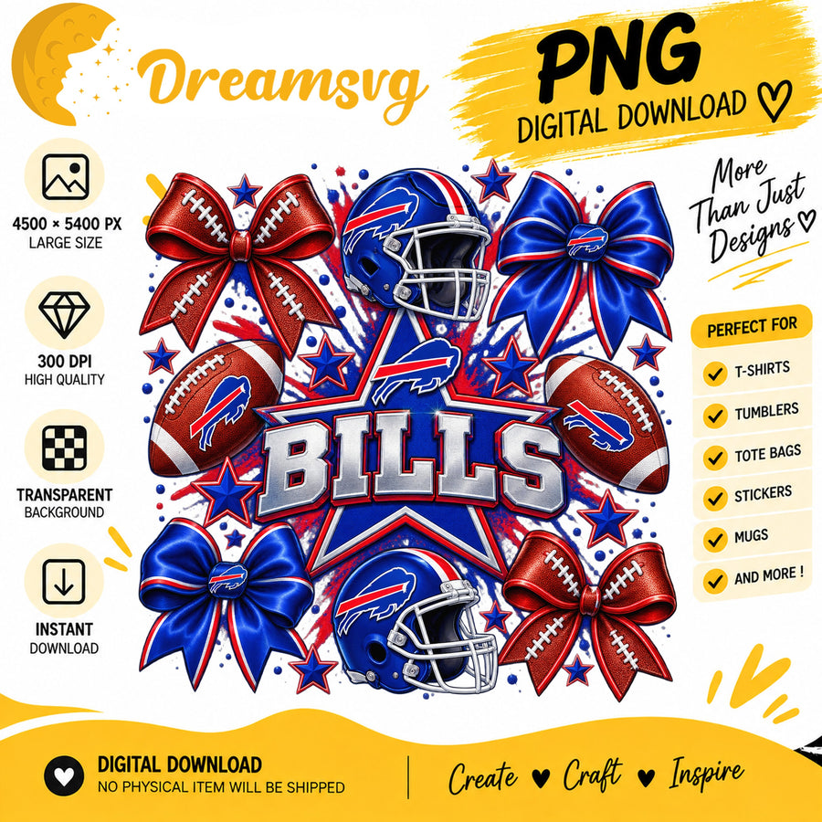 Buffalo Bills Coquette Bow Football Helmet Stars PNG