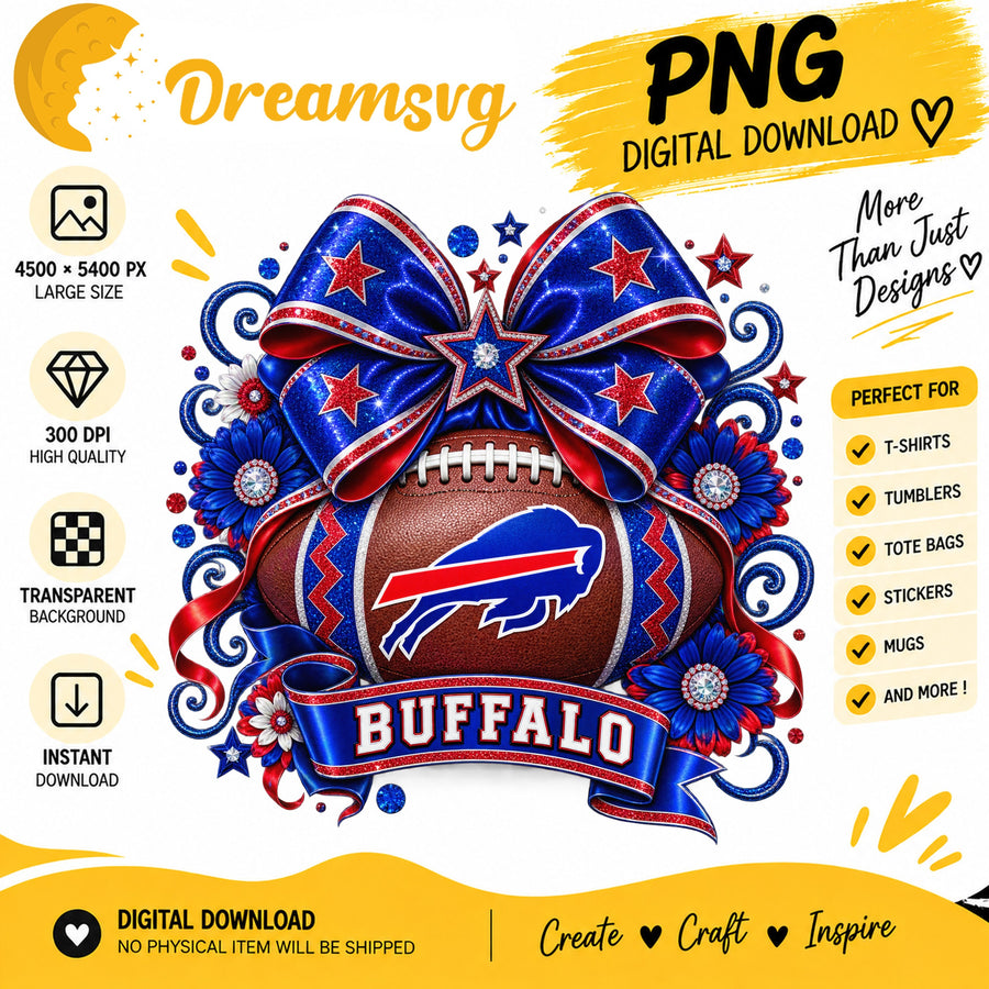 Buffalo Bills Coquette Bow Football Sublimation Clipart PNG
