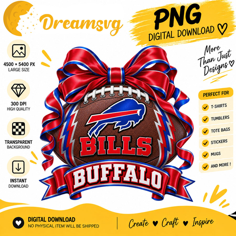 Buffalo Bills Coquette Bow Football Sublimation PNG