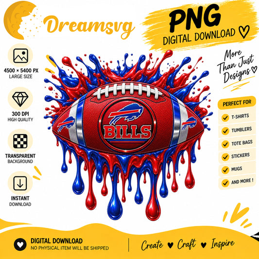 Buffalo Bills Dripping Paint Splash Football Sublimation PNG