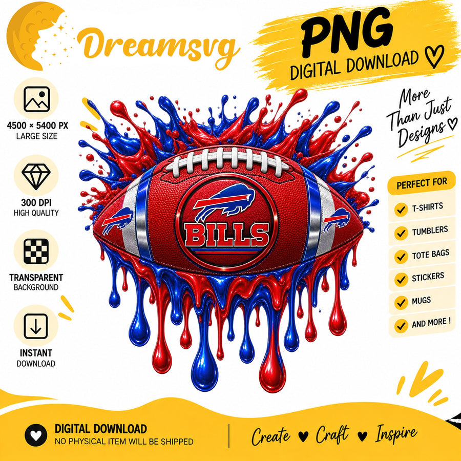 Buffalo Bills Dripping Paint Splash Football Sublimation PNG