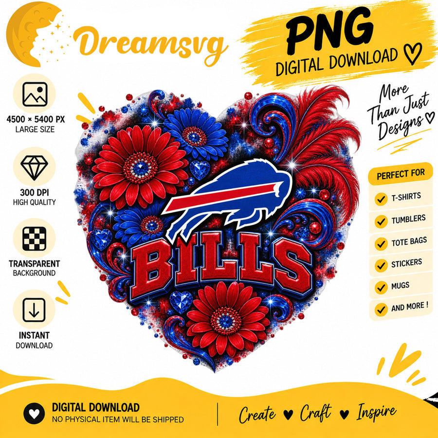 Buffalo Bills Floral Heart NFL Football Sublimation PNG