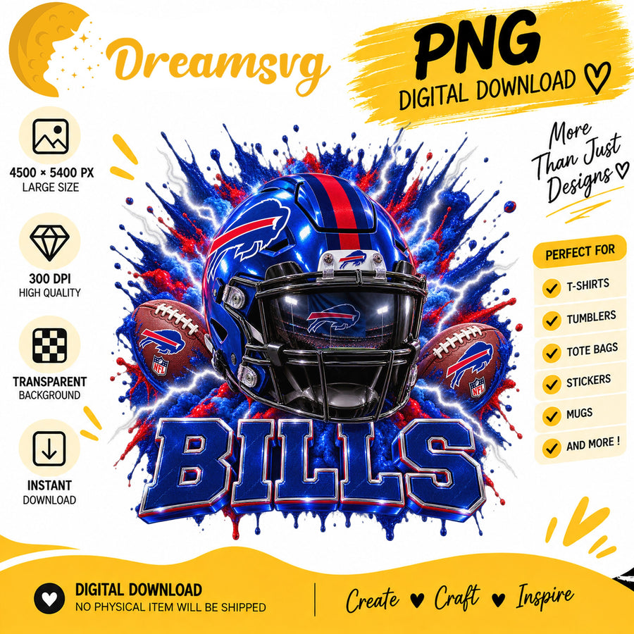 Buffalo Bills Football Helmet Splatter Sublimation PNG