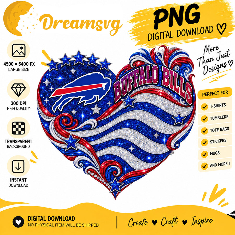 Buffalo Bills Glitter Heart NFL Football Sublimation PNG