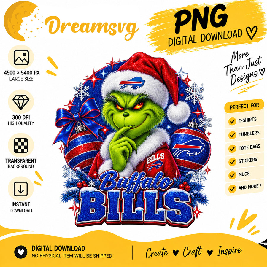 Buffalo Bills Grinch Santa Christmas Football PNG