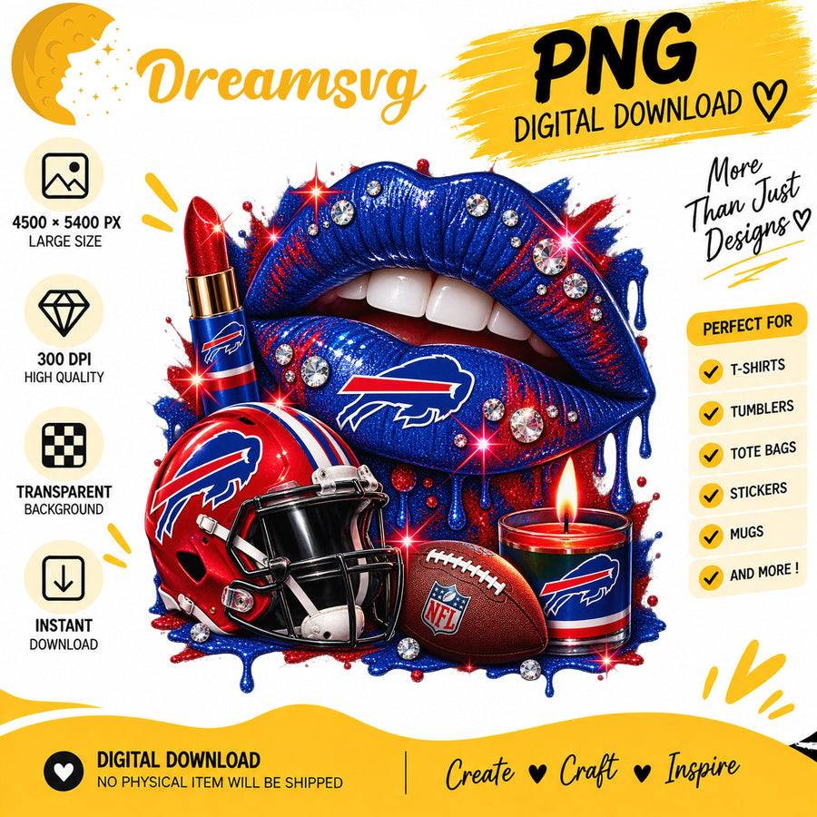 Buffalo Bills Lips Clipart, Blue Red Rhinestone Football Helmet