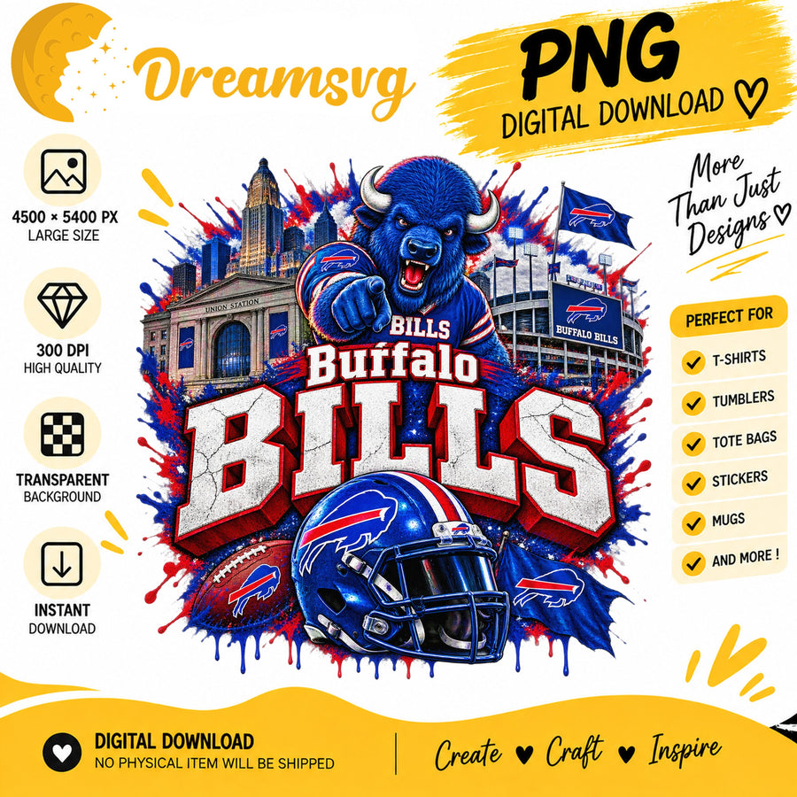 Buffalo Bills Mascot Football Helmet Paint Splash PNG