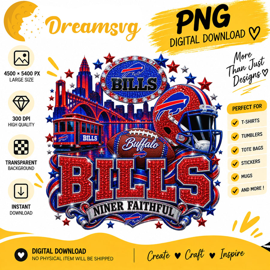 Buffalo Bills Niner Faithful Glitter Football PNG