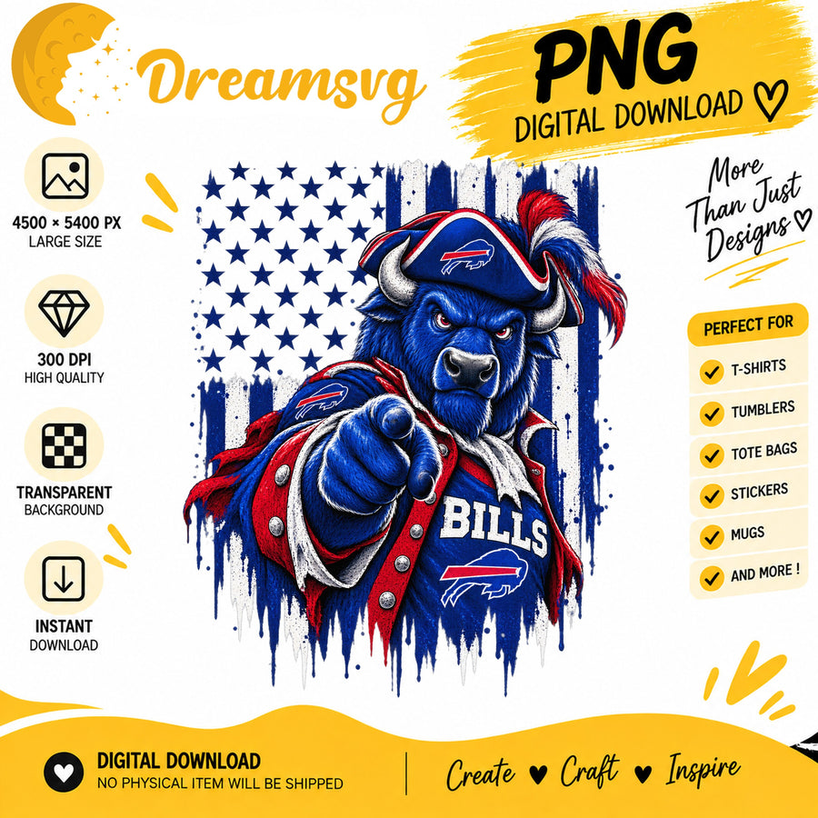 Buffalo Bills Patriot Mascot American Flag Sublimation PNG
