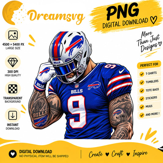 Buffalo Bills Tattooed Football Player Sublimation PNG