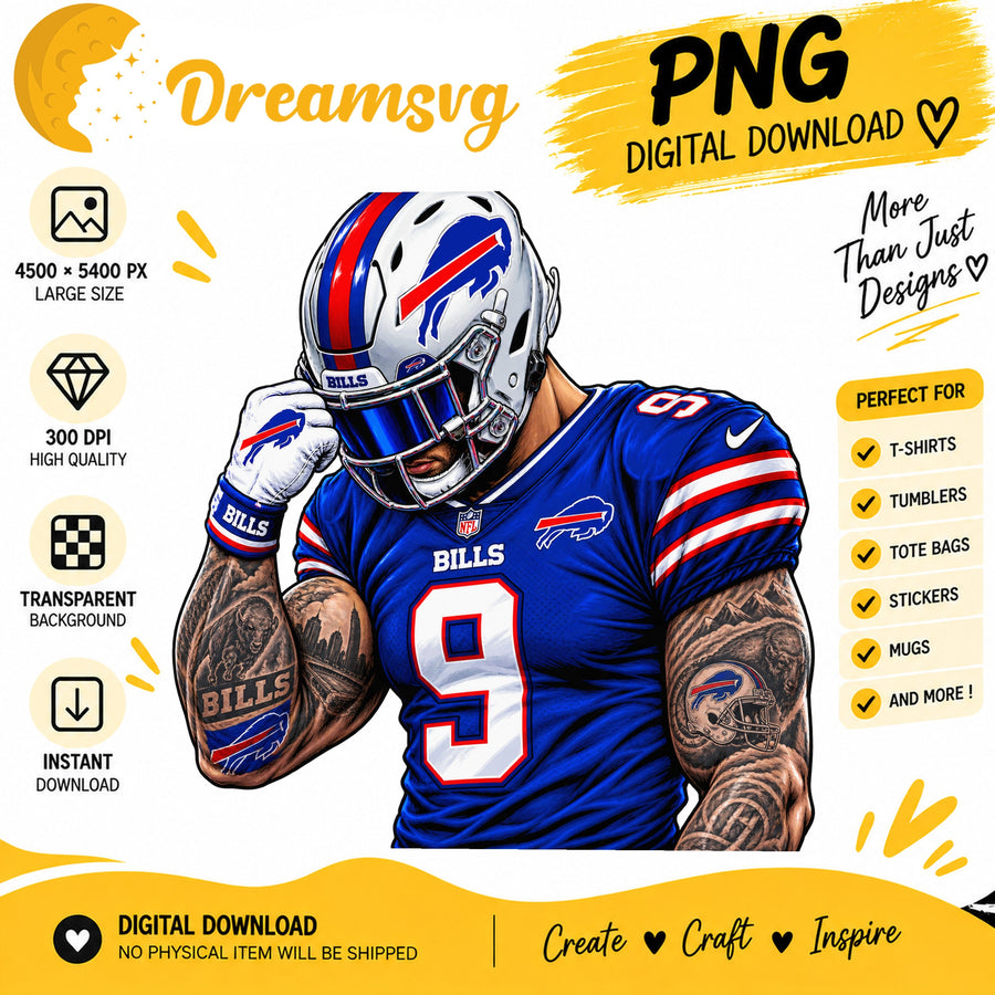 Buffalo Bills Tattooed Football Player Sublimation PNG