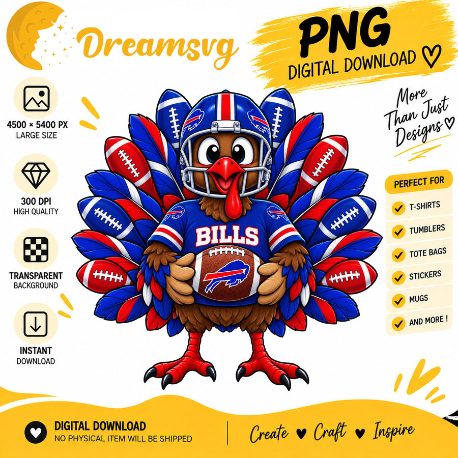 Buffalo Bills Turkey Football Thanksgiving Sublimation PNG