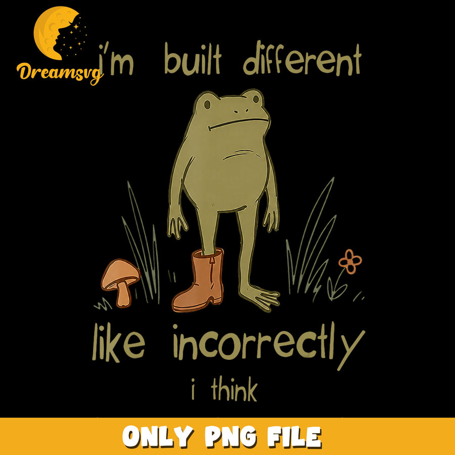 Built Different Frog PNG, Humor Design, Quirky Art PNG