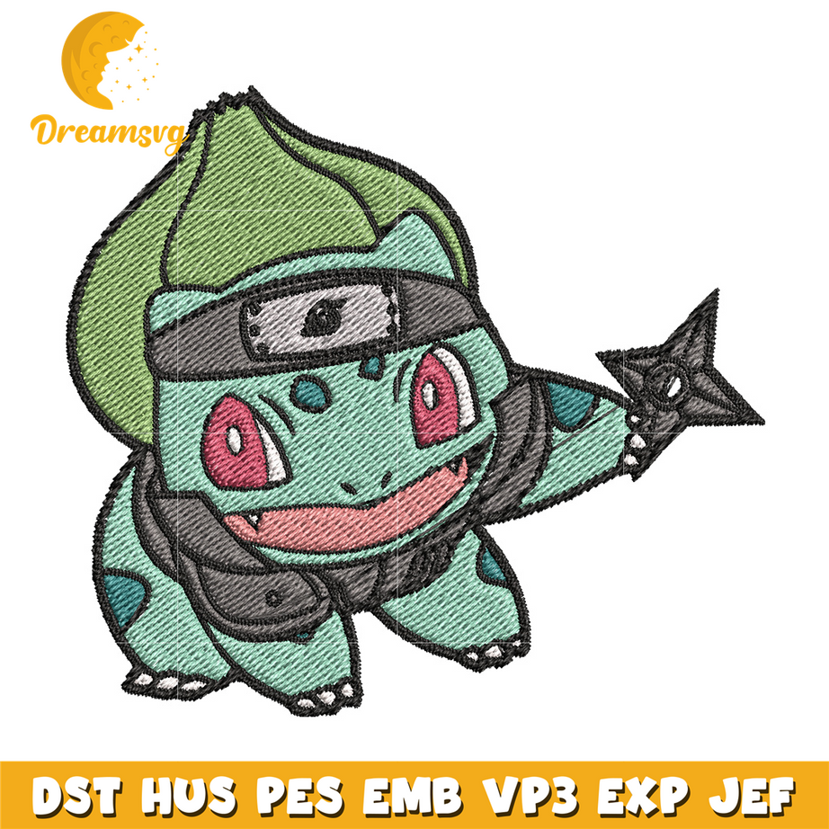 Bulbasaur ninja embroidery design