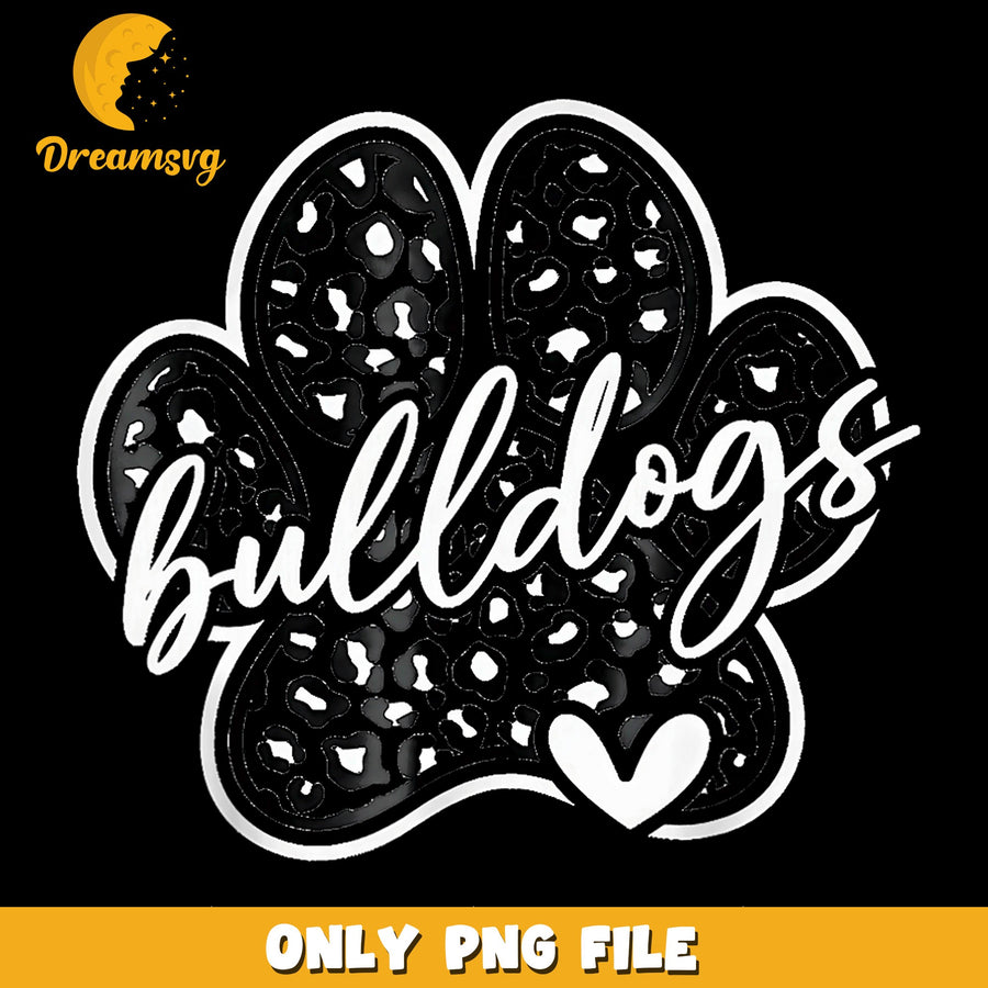 Bulldogs Leopard Paw Print Heart PNG, School Spirit Mascot, Team PNG
