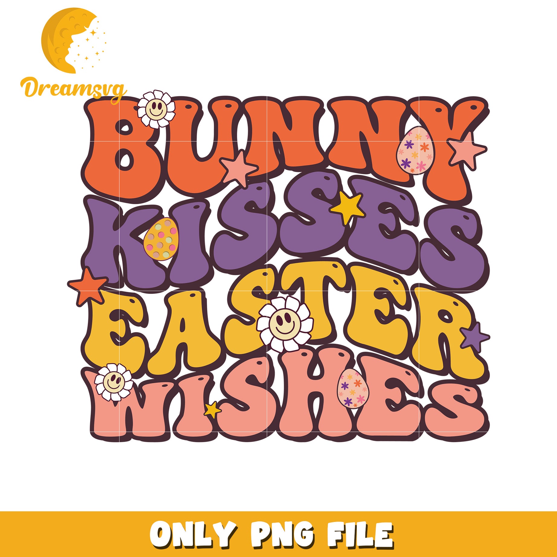 Bunny Kisses Easter Wishes Colorful PNG Design Download
