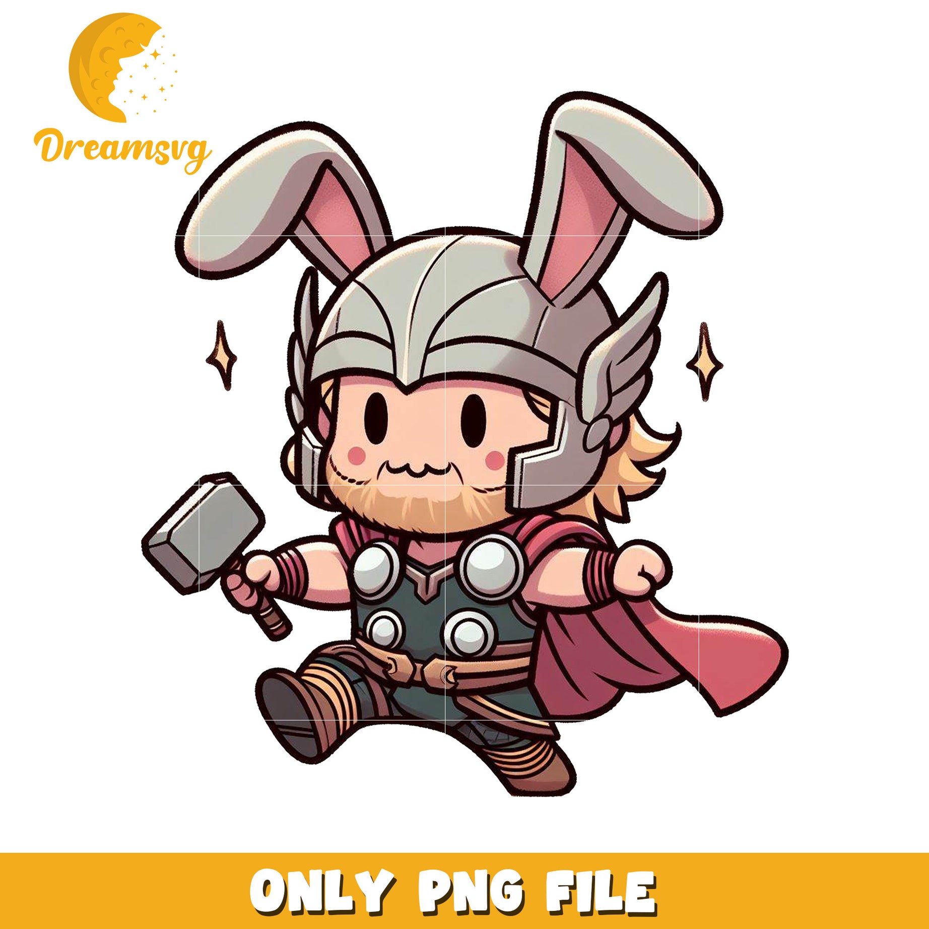 Bunny Thor PNG Cute Cartoon Superhero