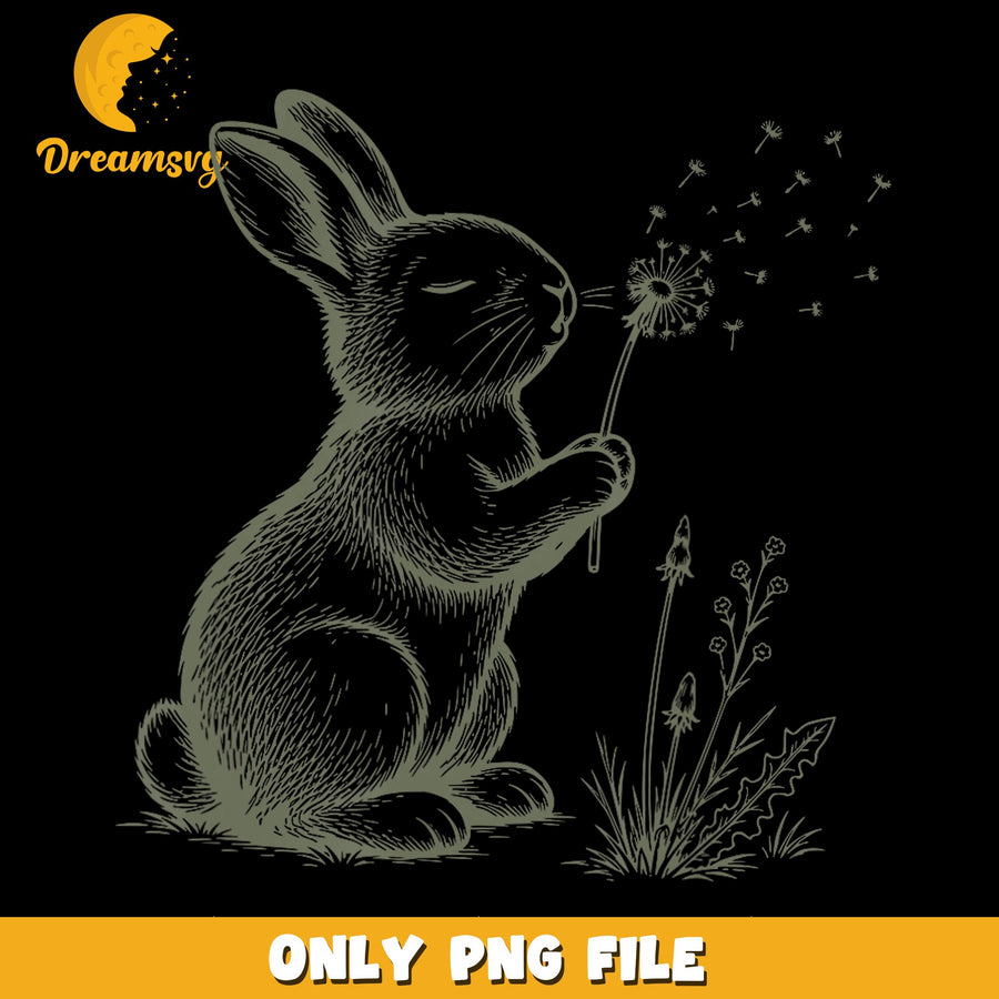 Bunny Design PNG, Spring Theme, Dandelion Art PNG