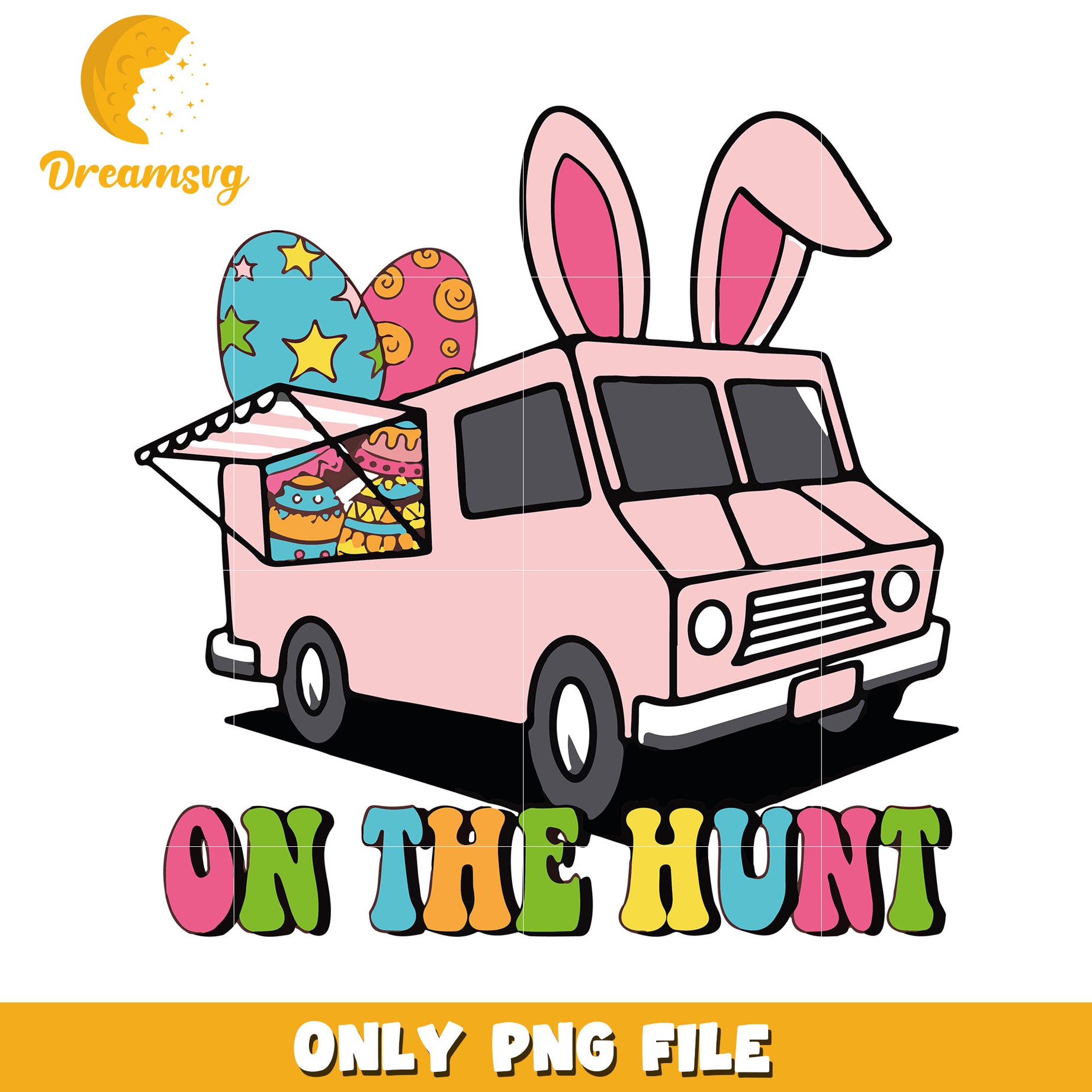 Bunny car on the hunt png, happy easter day png, bunny png