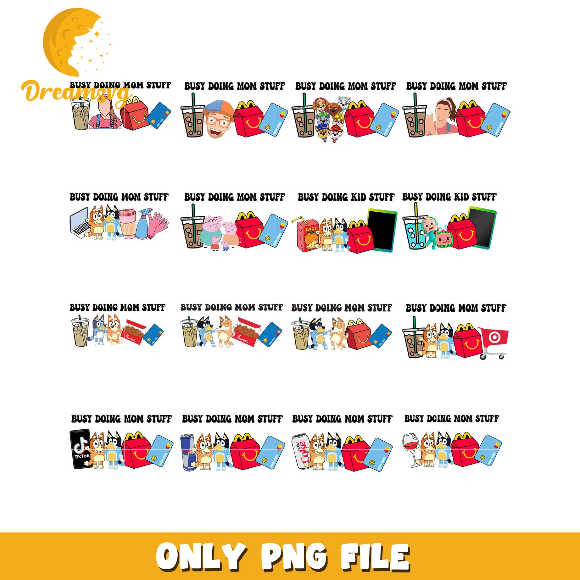 Busy Mom PNG Bundle Mom & Kid Designs