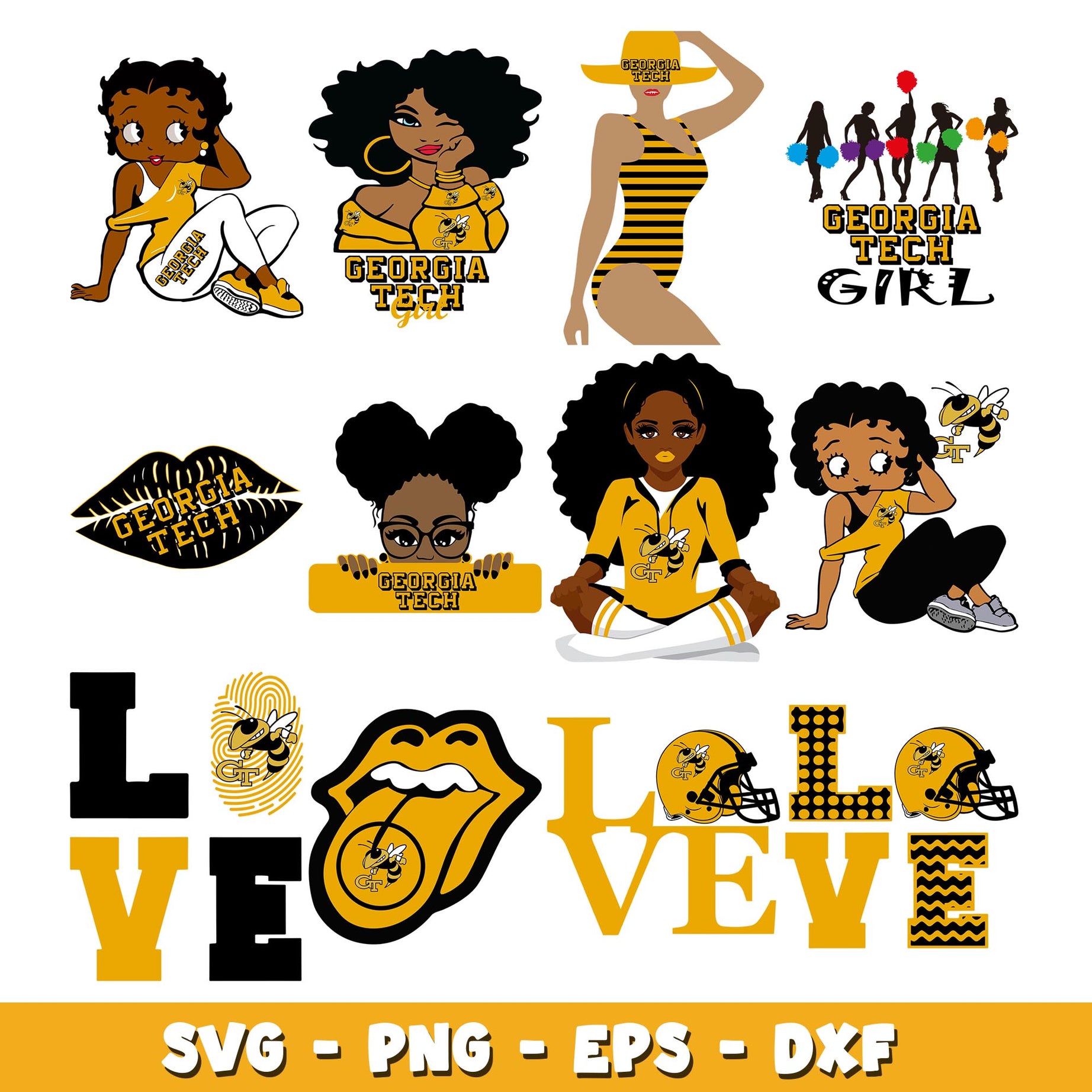 Georgia Tech Yellow Love girl Bundle svg, Georgia Tech Yellow logo svg, ncaa svg  