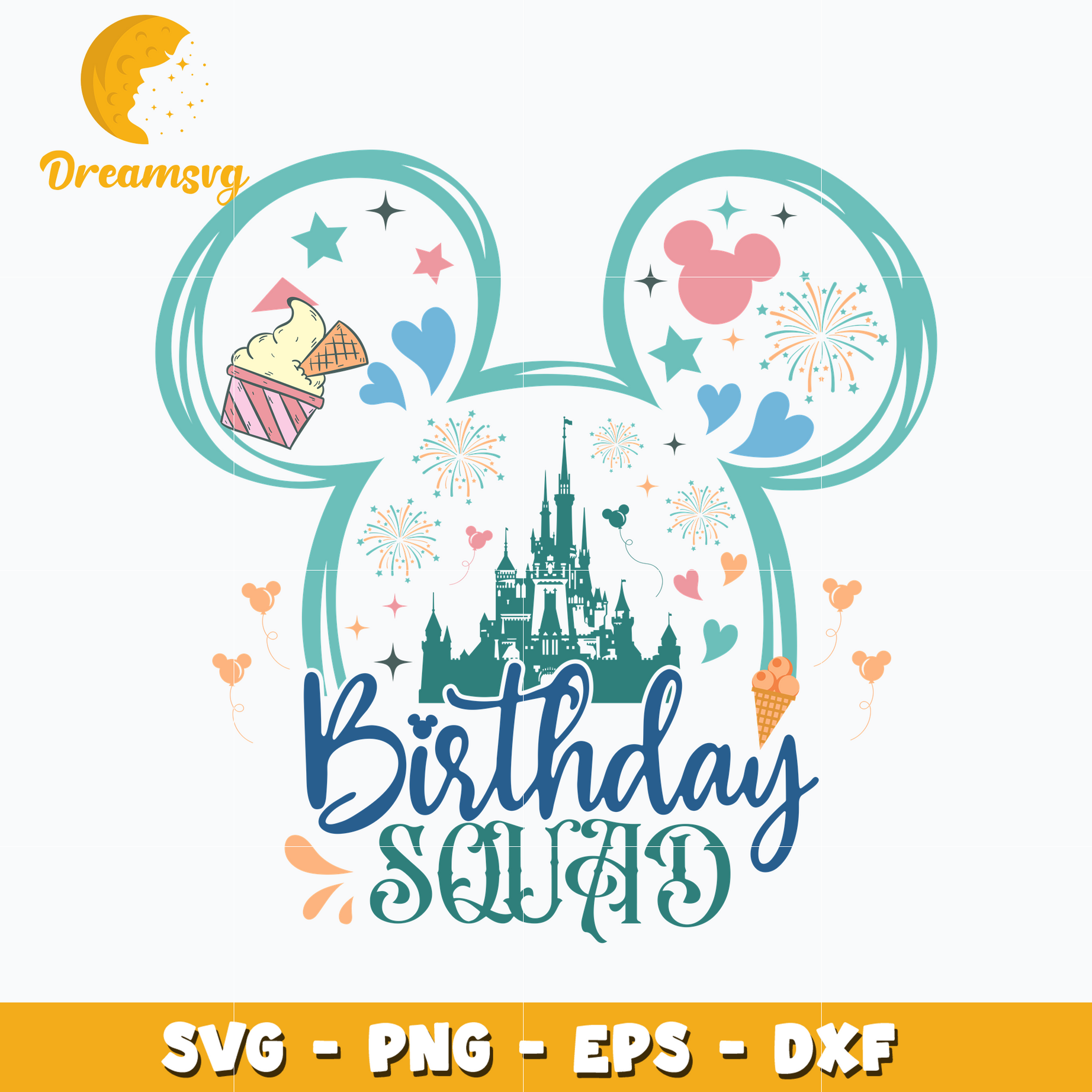 Mickey head cream birthday squad svg