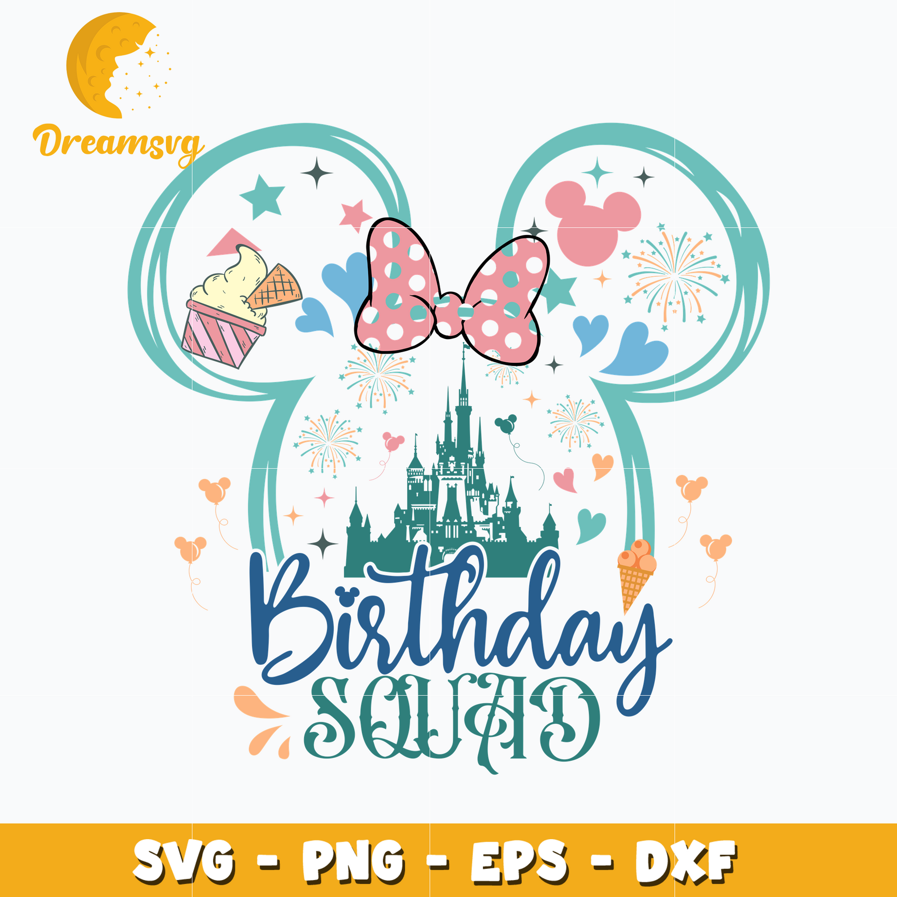 Minnie head cream birthday squad svg