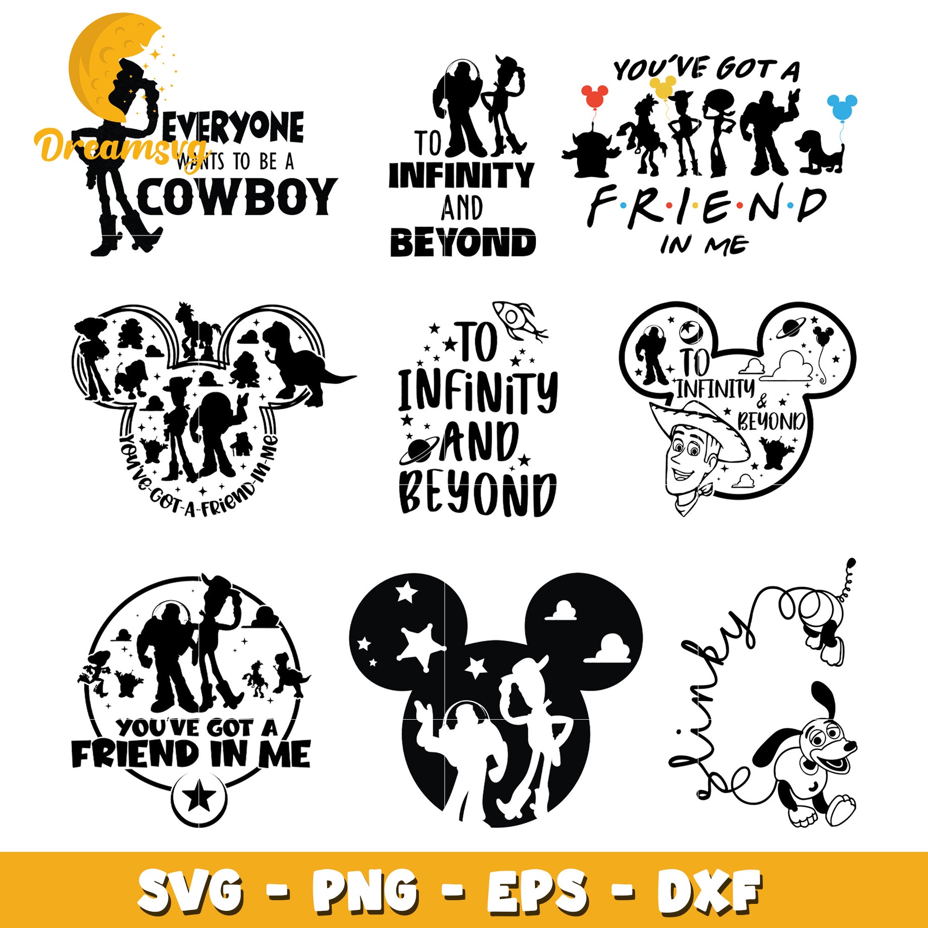 To infinity and beyond bundle black white svg, toy story svg