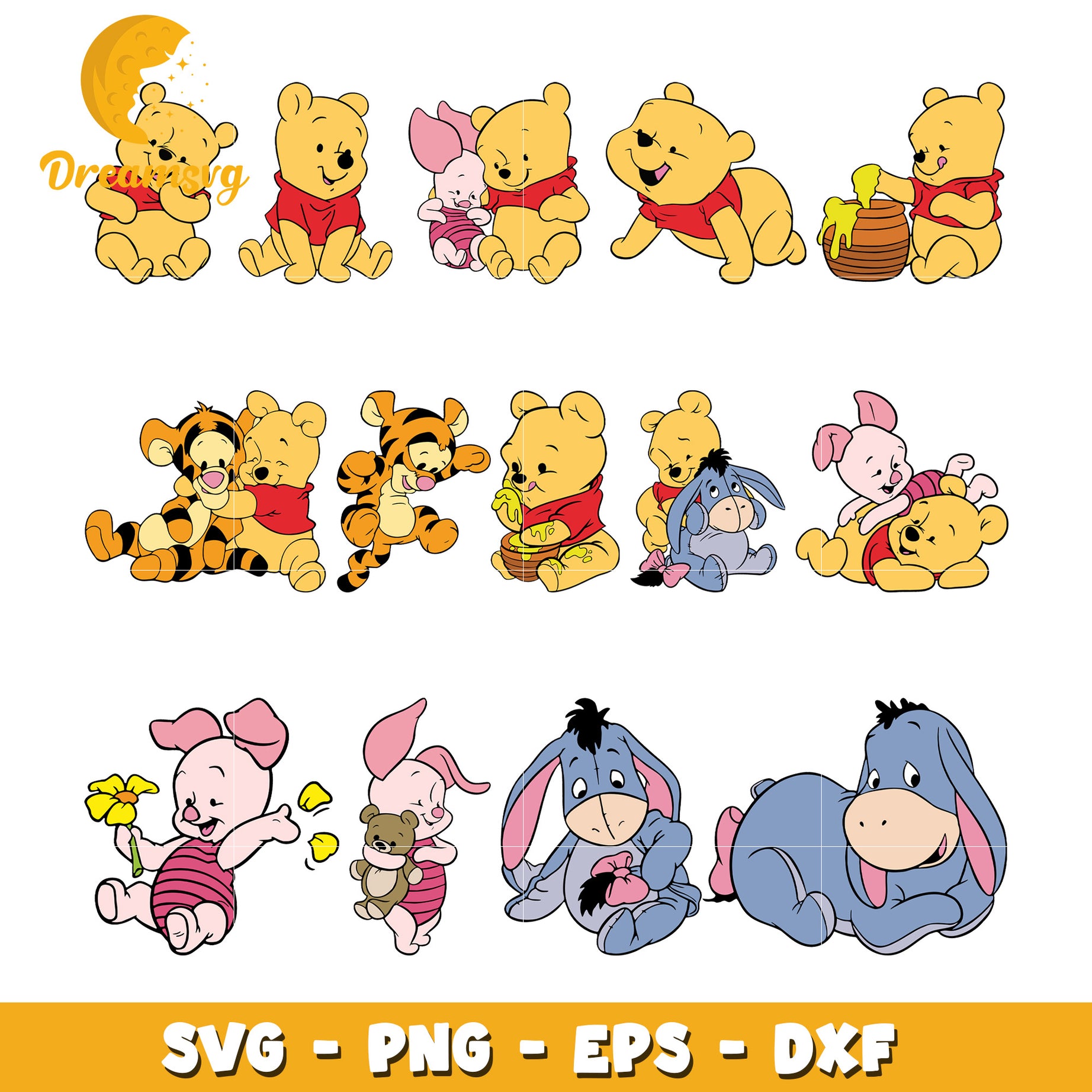 Winnie the pooh baby design bundle svg, pooh characters​ svg