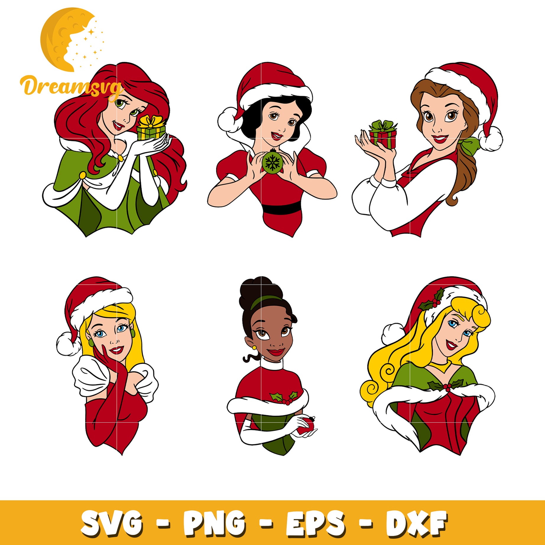 Disney princess santa christmas bundle svg, disney princess christmas​ svg