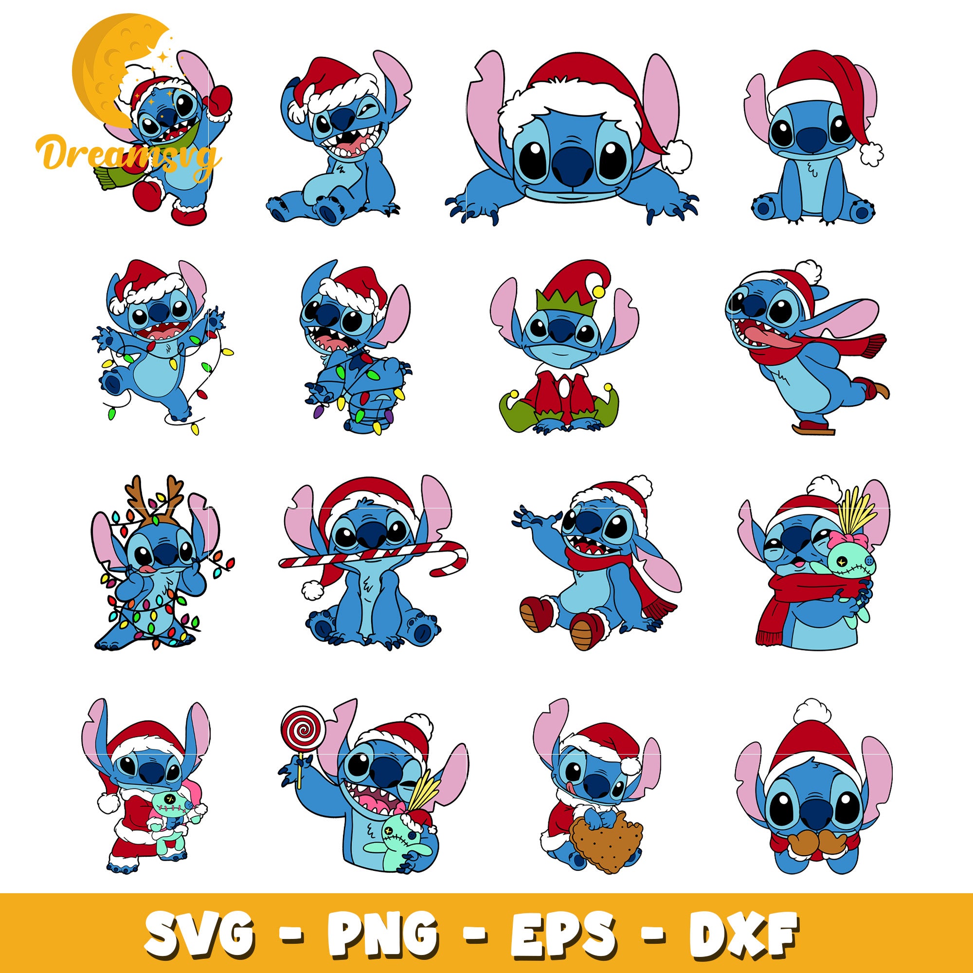 Disney stitch santa hat bundle svg, disney stitch christmas​ svg