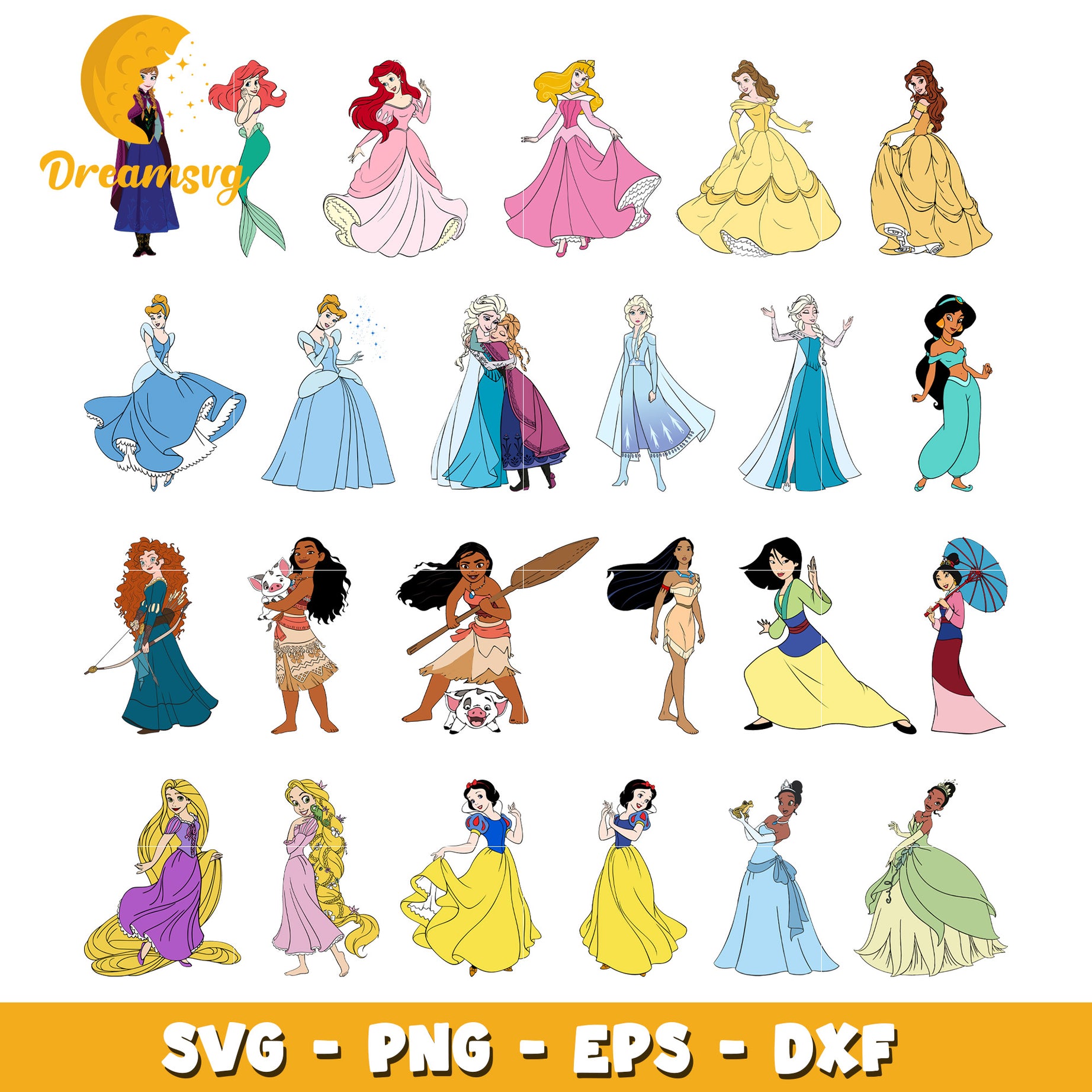 Disney princesses design bundle svg, all disney princess​ svg