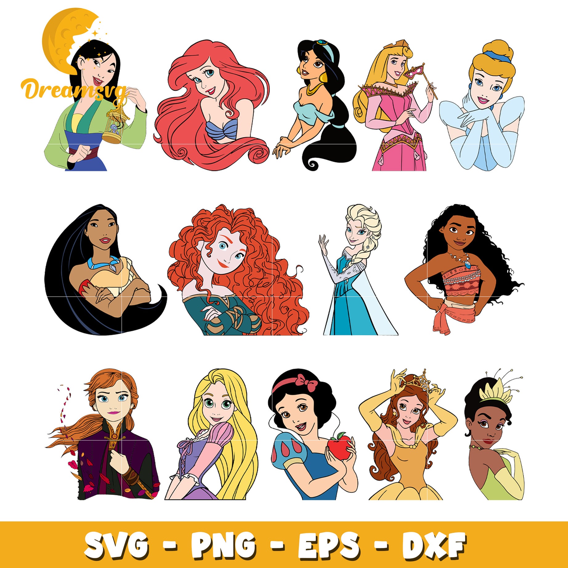 Cartoon disney princess bundle svg, disney princesses​ svg