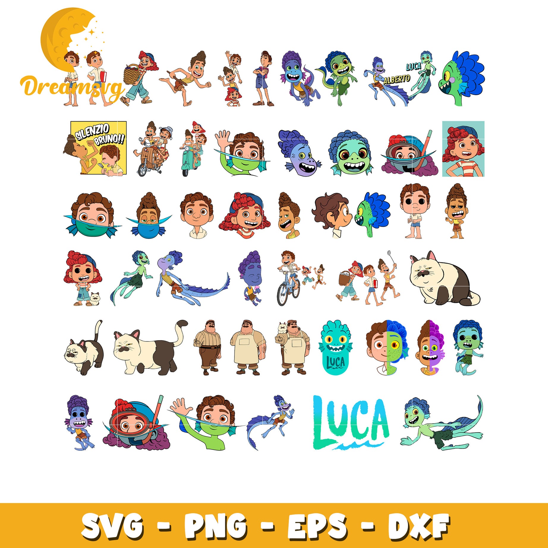 Disney cartoon luca characters bundle svg, lucas disney movie​ svg