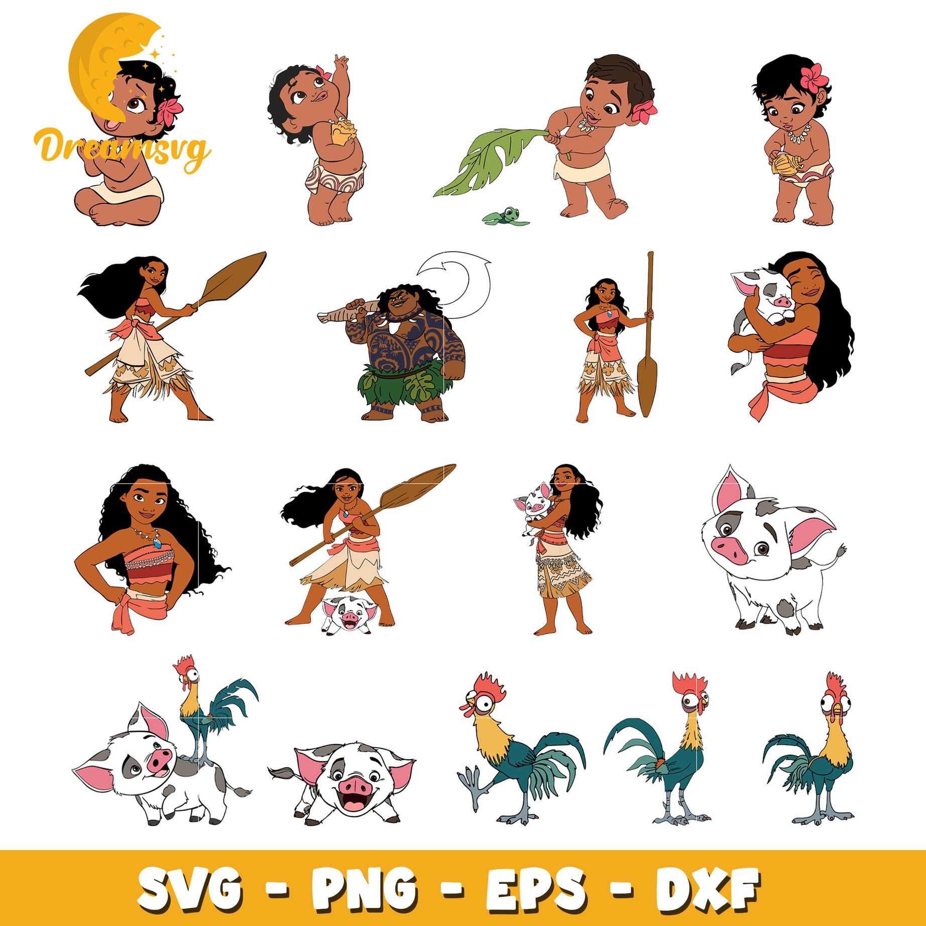 Disney moana characters design bundle svg, disney moana​ svg