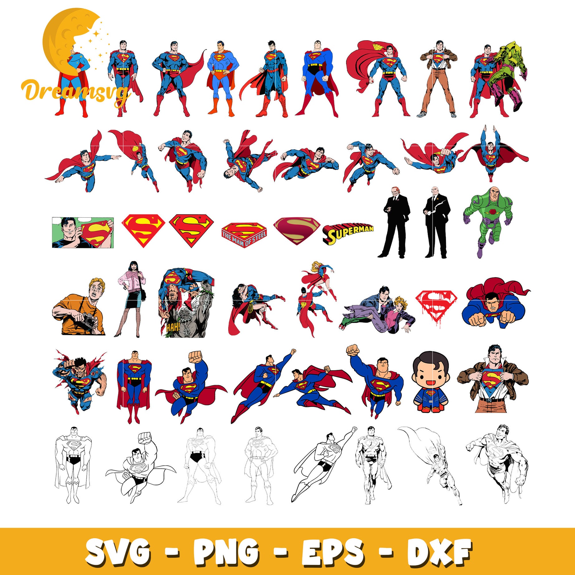 Superman characters cartoon design bundle svg, Superman svg