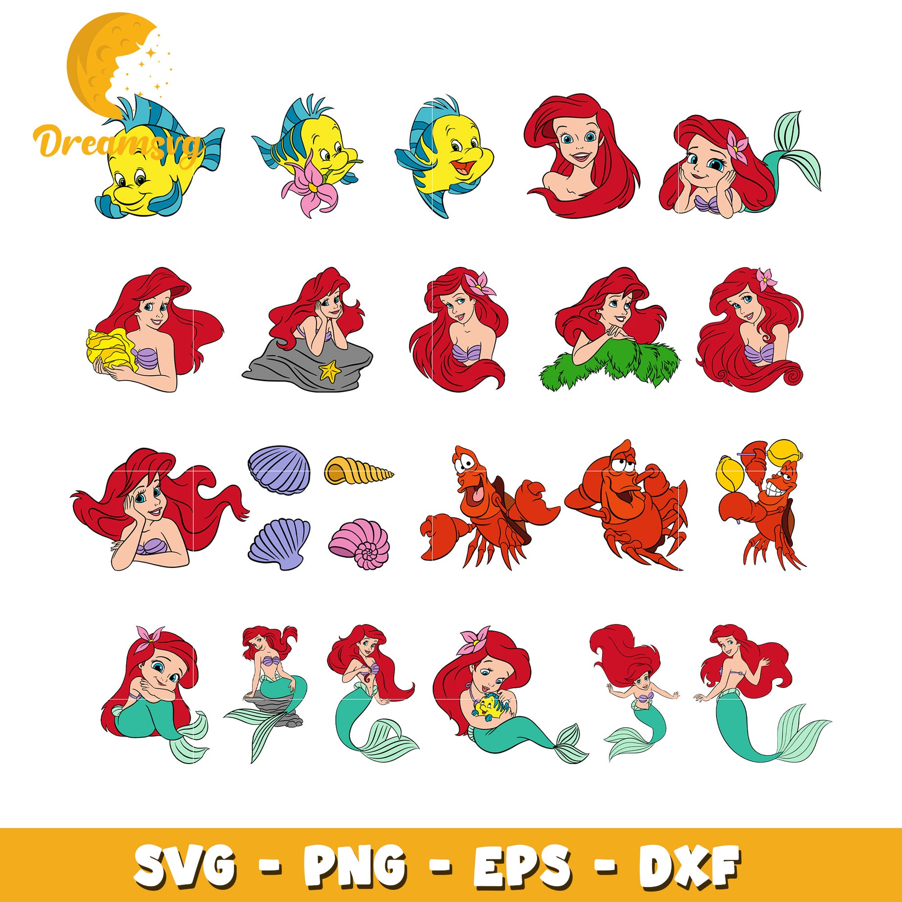 Princess ariel characters bundle svg, the little mermaid​ svg