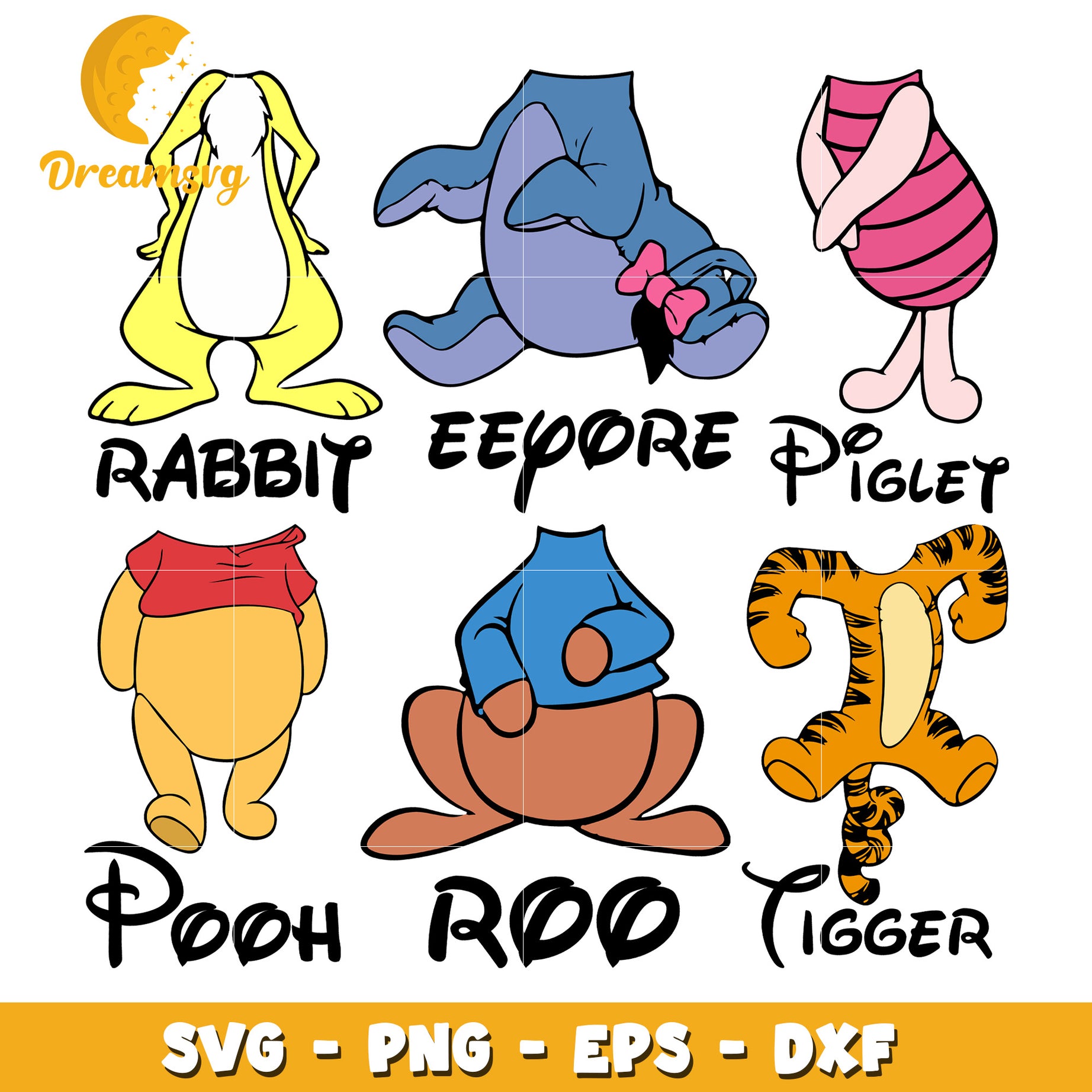 Pooh friends no head design bundle svg, winnie pooh and friends​ svg