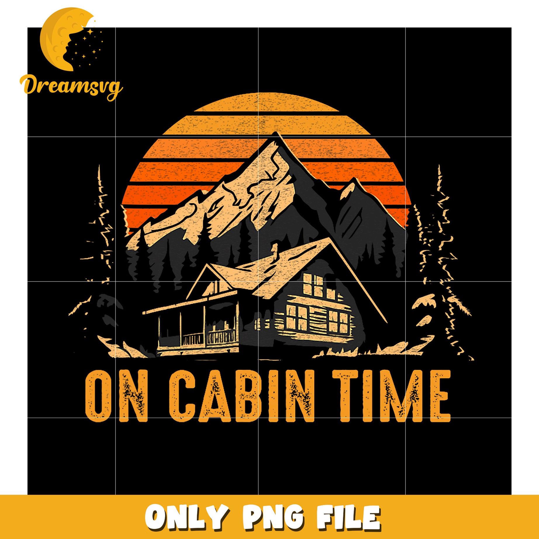 Cabin Time PNG Retro Mountain Sunset Design