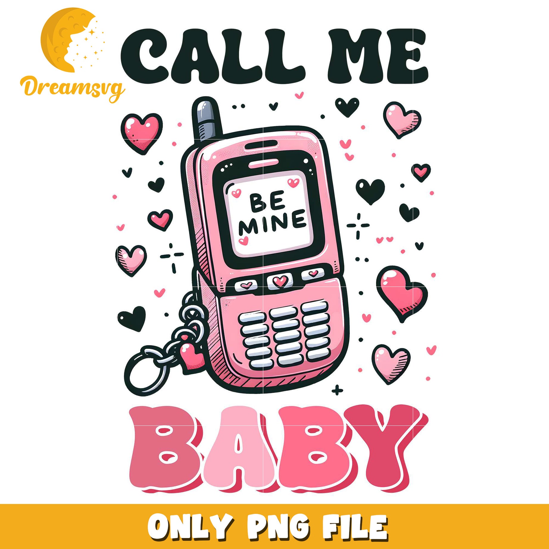 Call me baby pink telephone png, valentine day png, baby png